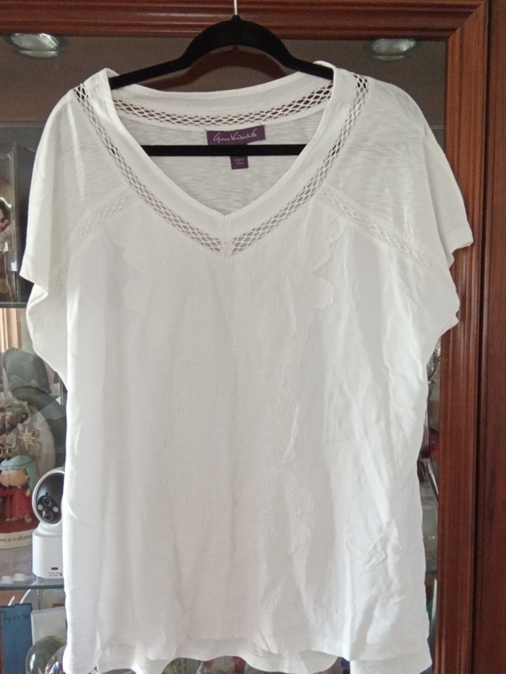 Gloria Vanderbilt White V-Neck Crochet-Trim Tunic